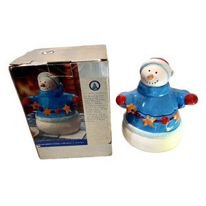 Vintage Homespun Holiday Snowman Cookie Jar 10 inch Was on display not used